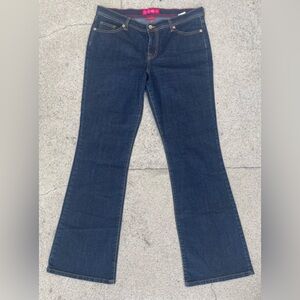 GLO DARK WASH LOW RISE LEG FLARE DENIM JEAN SZ 13 JUNIOR LONG COTTON BLEND